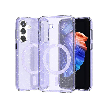 Galaxy S23 FE Kılıf M-safe Şarj Özellikli Parlayan Simli Saydam Renkli Zore Allstar Kapak Mor