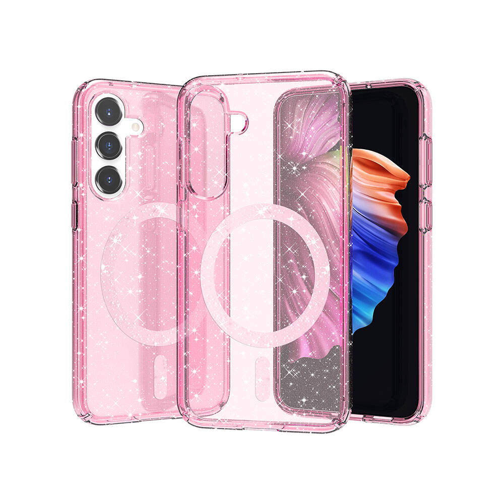 Galaxy S23 FE Kılıf M-safe Şarj Özellikli Parlayan Simli Saydam Renkli Zore Allstar Kapak Pembe