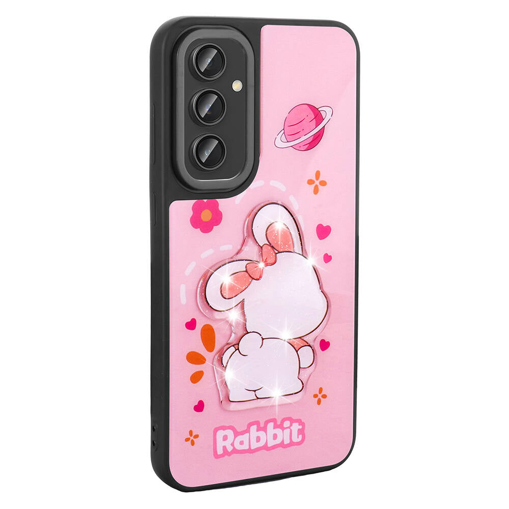 Galaxy S23 FE Kılıf Parlayan Kabartmalı İkonik Figürlü Zore Amas Silikon Kapak Pembe