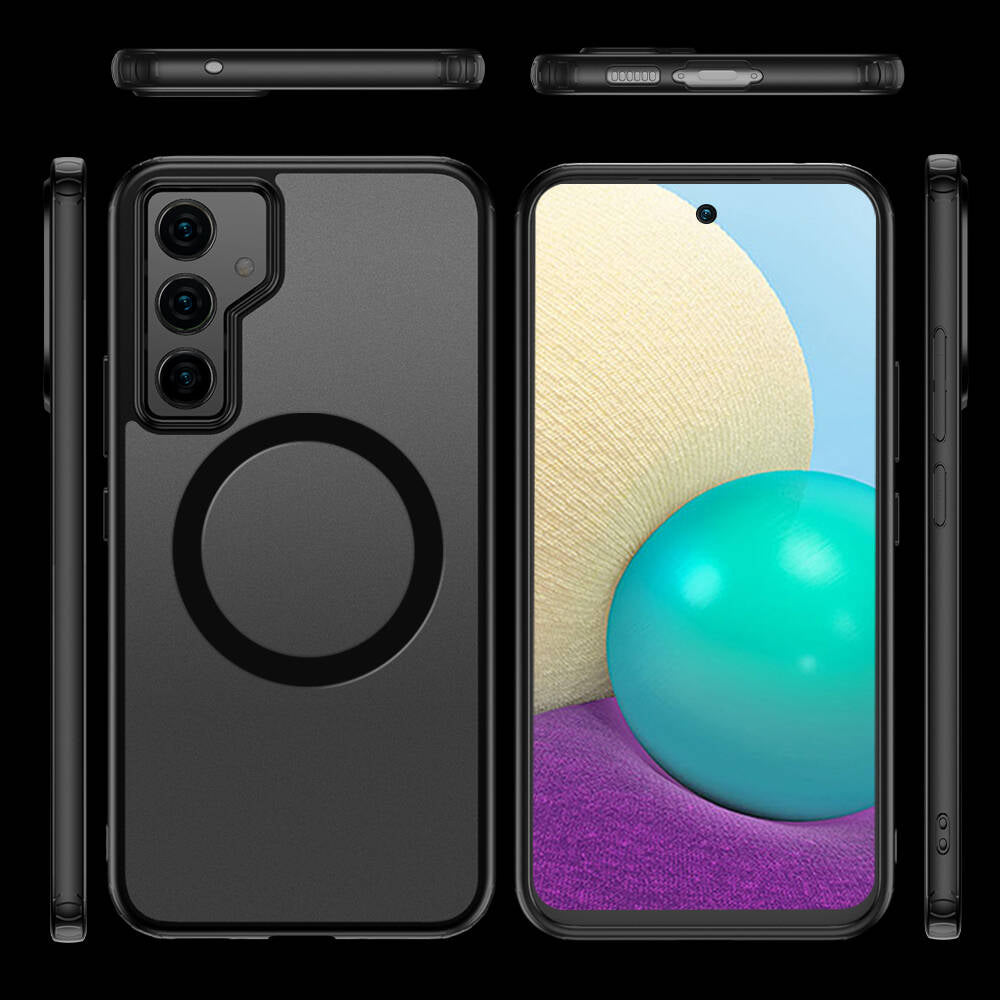 Galaxy S23 FE Kılıf Sert PC Arka Yüzey Wireless Şarj Özellikli Zore Flet M-safe Kapak Siyah