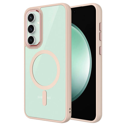 Galaxy S23 FE Kılıf Wireless Şarj Özellikli Zore Krom M-safe Silikon Kapak Pembe Açık