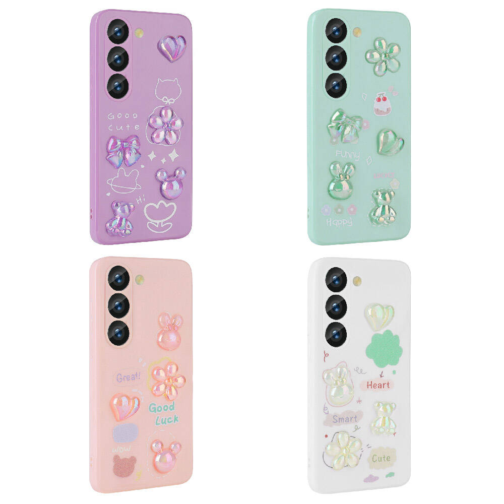 Galaxy S23 Kılıf Kabartma Figürlü Parlak Zore Toys Silikon Kapak Mor