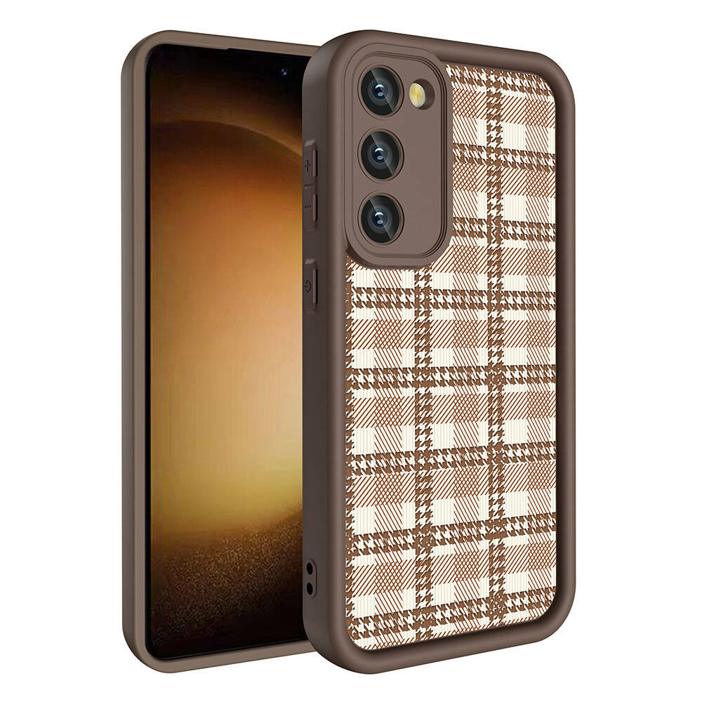 Galaxy S23 Kılıf Kamera Korumalı Baskılı Arka Yüzey Zore Klas Kapak Açık Kahve