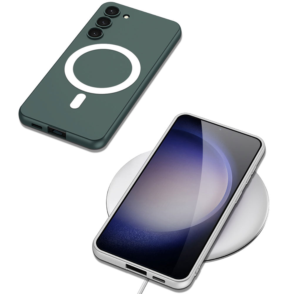 Galaxy S23 Kılıf Wireless Şarj Özellikli Zore Kıpta M-safe Silikon Kapak Yeşil