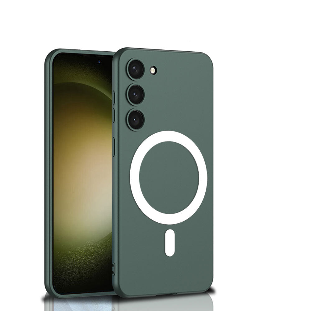 Galaxy S23 Kılıf Wireless Şarj Özellikli Zore Kıpta M-safe Silikon Kapak Yeşil