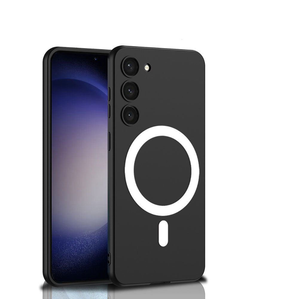 Galaxy S23 Kılıf Wireless Şarj Özellikli Zore Kıpta M-safe Silikon Kapak Siyah