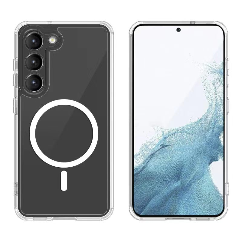 Galaxy S23 Plus Kılıf M-safe Şarj Özellikli Şeffaf Sert PC Zore Embos Kapak Renksiz