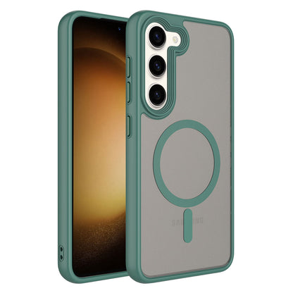 Galaxy S23 Plus Kılıf Mat Arka Yüzey Wireless Şarj Özellikli Zore Flet M-safe Kapak Yeşil