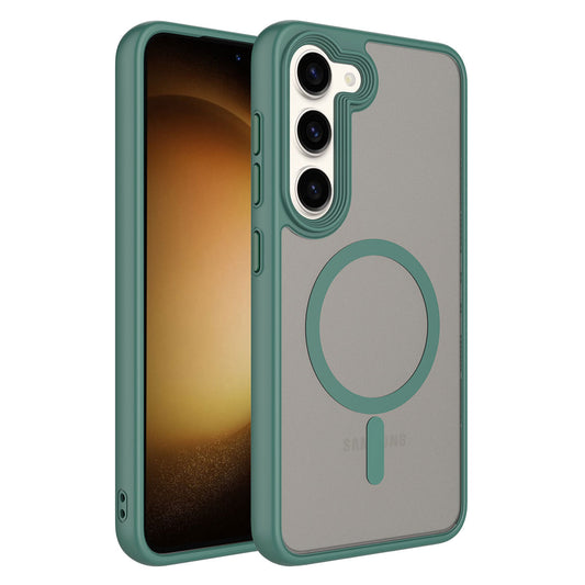 Galaxy S23 Plus Kılıf Mat Arka Yüzey Wireless Şarj Özellikli Zore Flet M-safe Kapak Yeşil