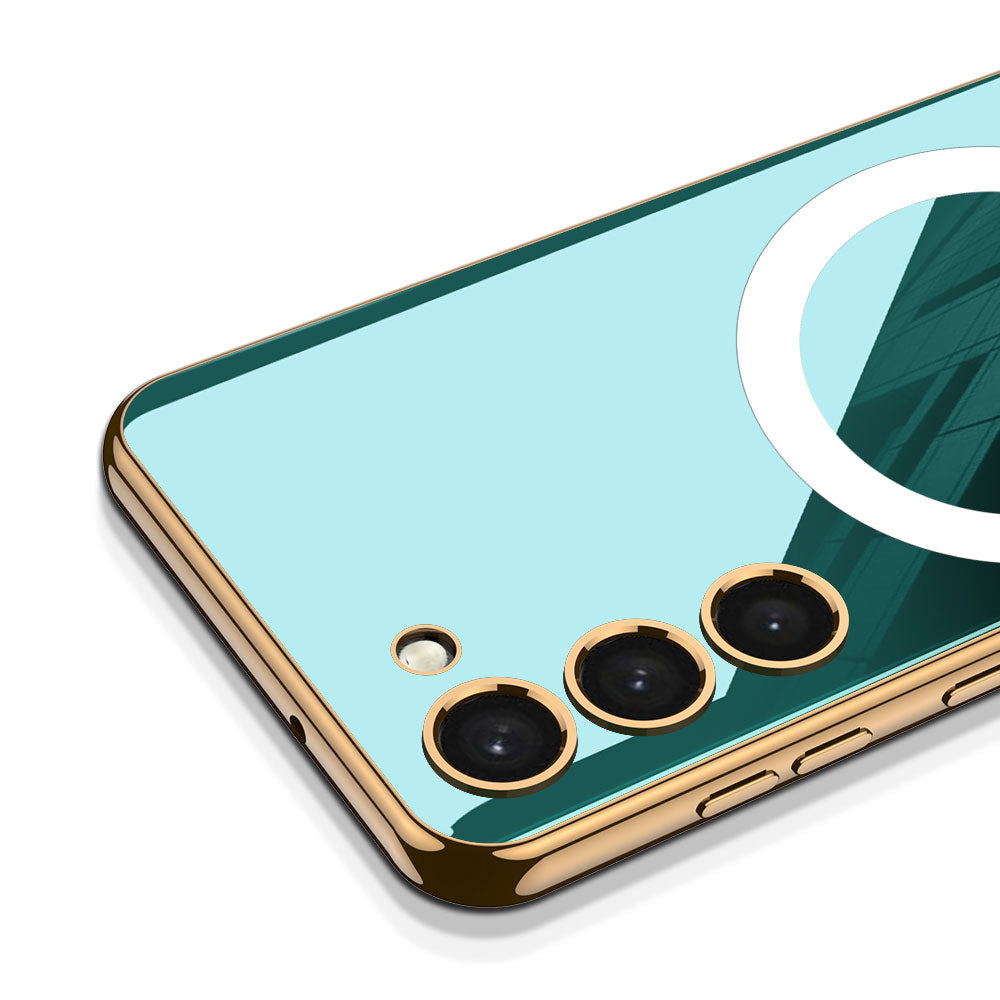 Galaxy S23 Plus Kılıf Wireless Şarj Özellikli Kenarları Elektroplating Kaplama Aynalı Zore Kent Kapak Yeşil