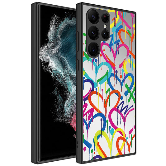 Galaxy S23 Ultra Kılıf Aynalı Desenli Kamera Korumalı Parlak Zore Mirror Kapak Kalp