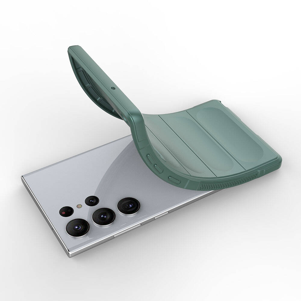 Galaxy S23 Ultra Kılıf Esnek TPU Oyuklu Arka Yüzey Tasarımlı Zore Etnik Silikon Kapak Koyu Yeşil