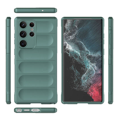 Galaxy S23 Ultra Kılıf Esnek TPU Oyuklu Arka Yüzey Tasarımlı Zore Etnik Silikon Kapak Koyu Yeşil