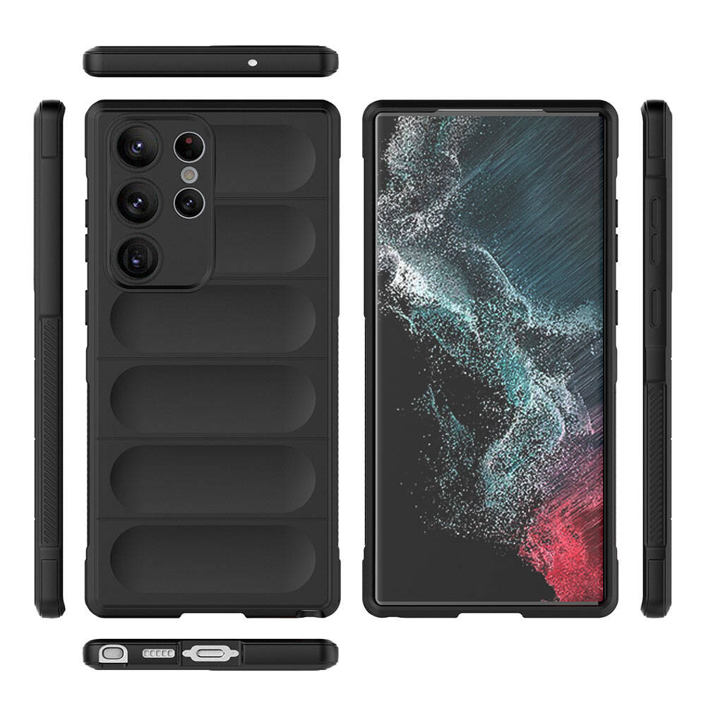 Galaxy S23 Ultra Kılıf Esnek TPU Oyuklu Arka Yüzey Tasarımlı Zore Etnik Silikon Kapak Siyah