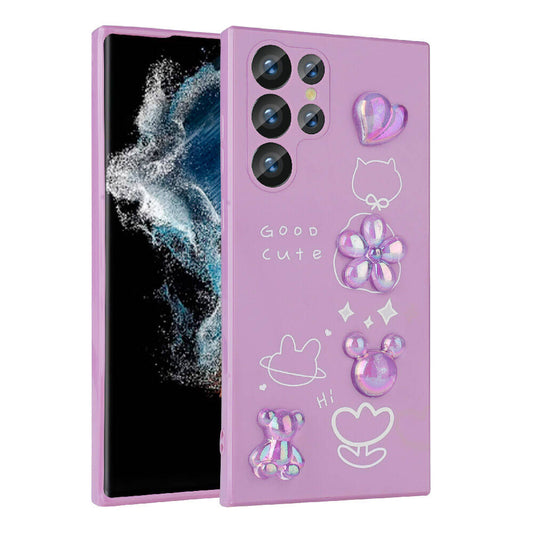 Galaxy S23 Ultra Kılıf Kabartma Figürlü Parlak Zore Toys Silikon Kapak Mor