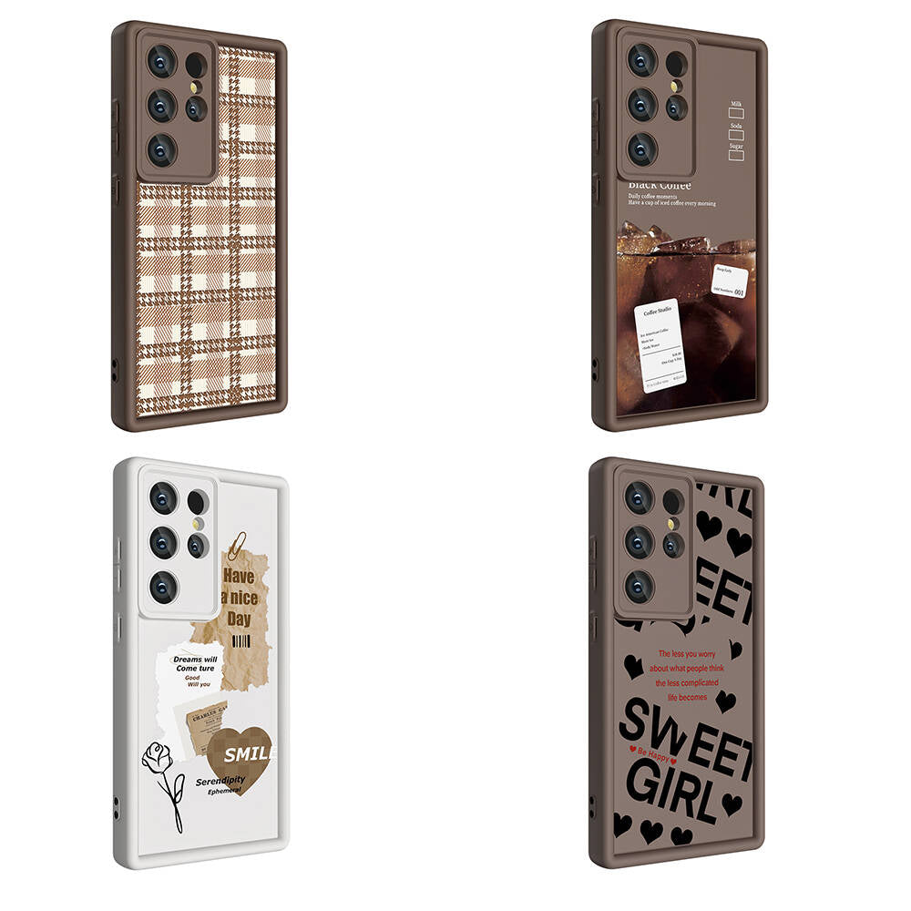 Galaxy S23 Ultra Kılıf Kamera Korumalı Baskılı Arka Yüzey Zore Klas Kapak Açık Kahve