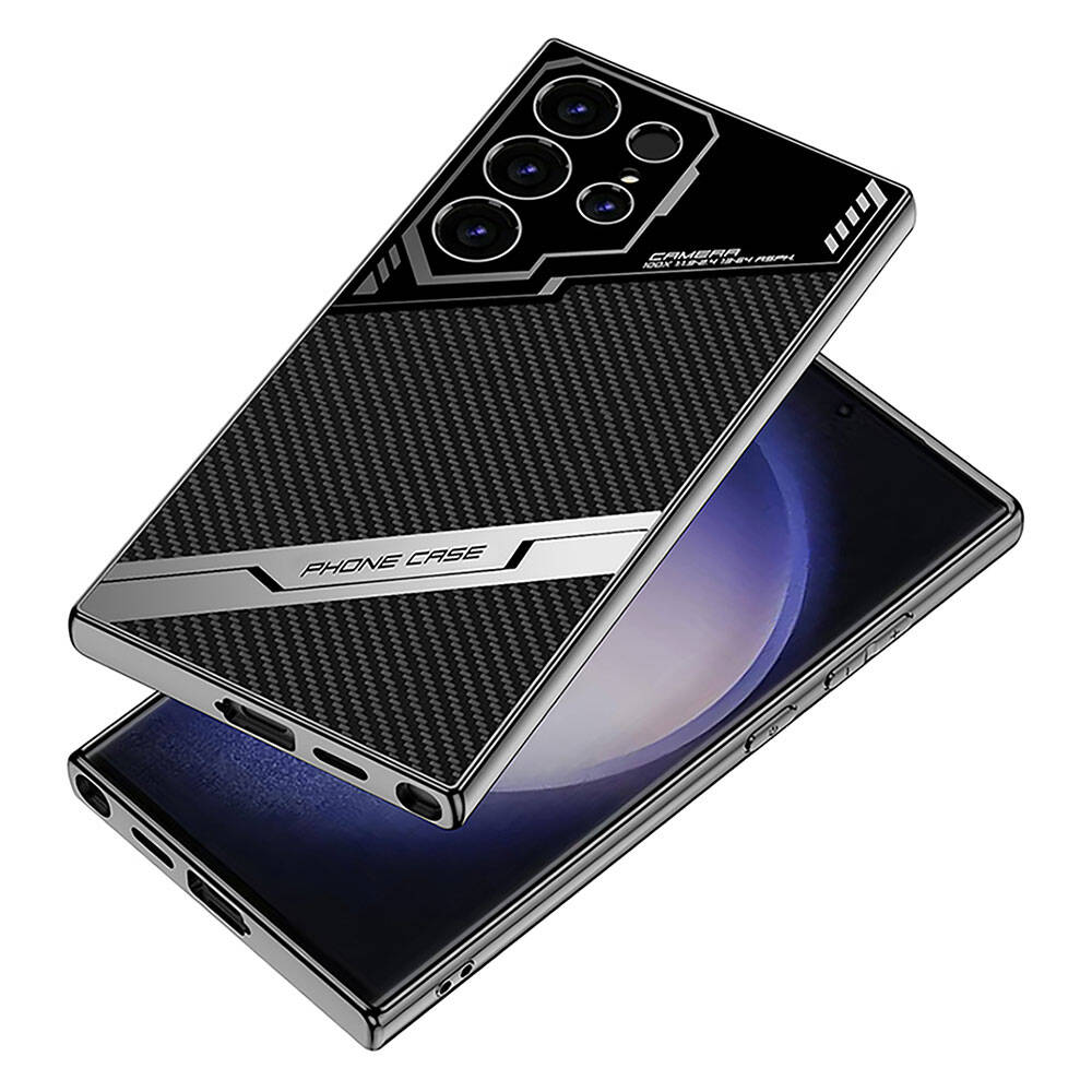 Galaxy S23 Ultra Kılıf Kamera Korumalı Karbon Tasarım Zore Yeni Seri Procase Kapak Siyah Karbon