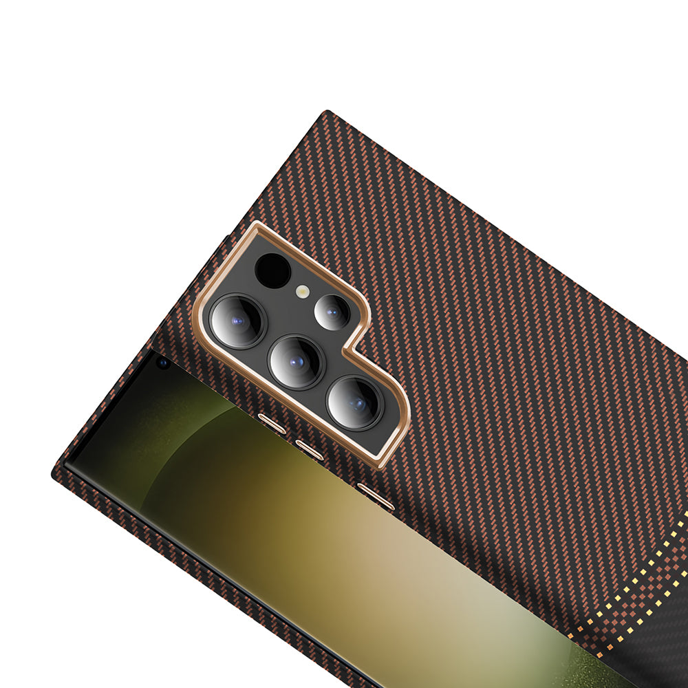 Galaxy S23 Ultra Kılıf M-safe Şarj Özellikli Karbon Fiber Görünümlü Zore Gros Kapak Siyah