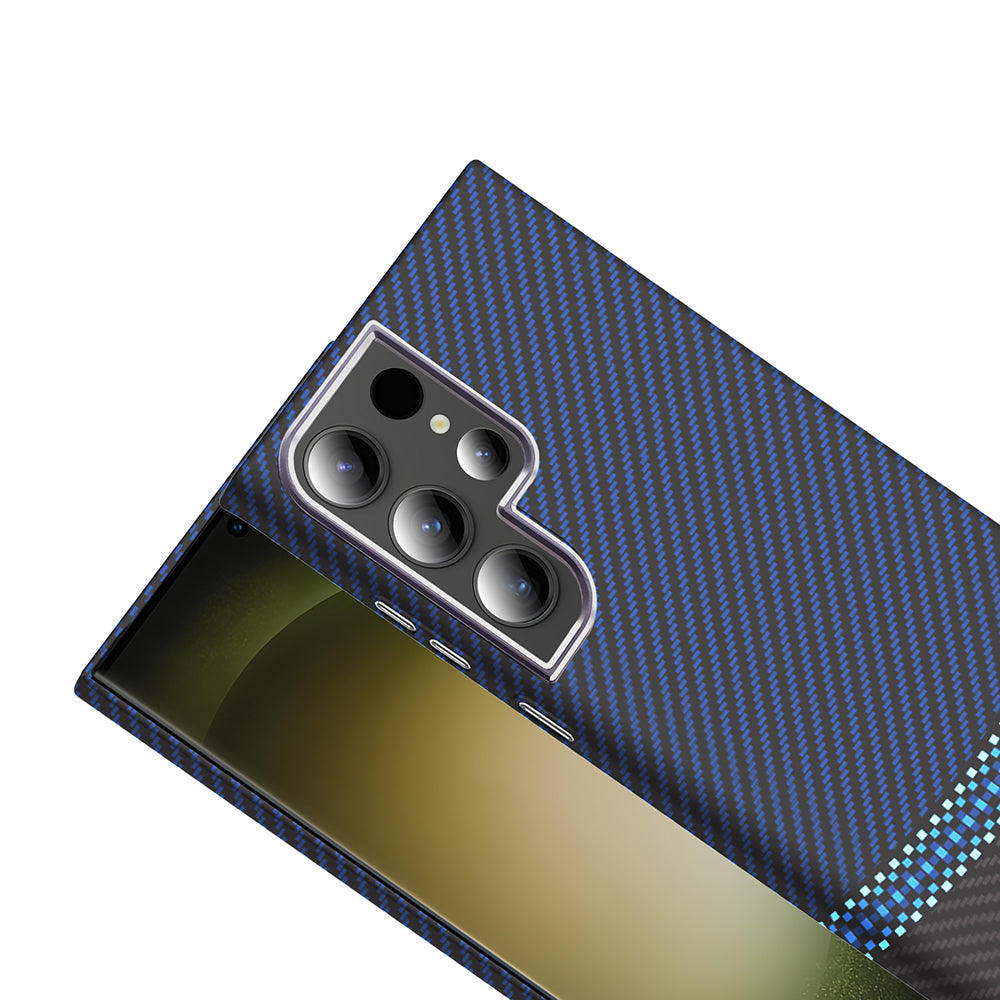 Galaxy S23 Ultra Kılıf M-safe Şarj Özellikli Karbon Fiber Görünümlü Zore Gros Kapak Lacivert