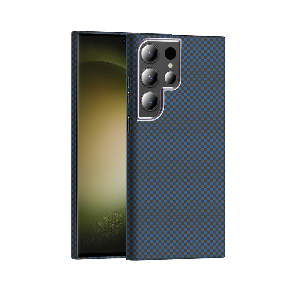 Galaxy S23 Ultra Kılıf M-safe Şarj Özellikli Karbon Fiber Görünümlü Zore Gros Kapak Lacivert