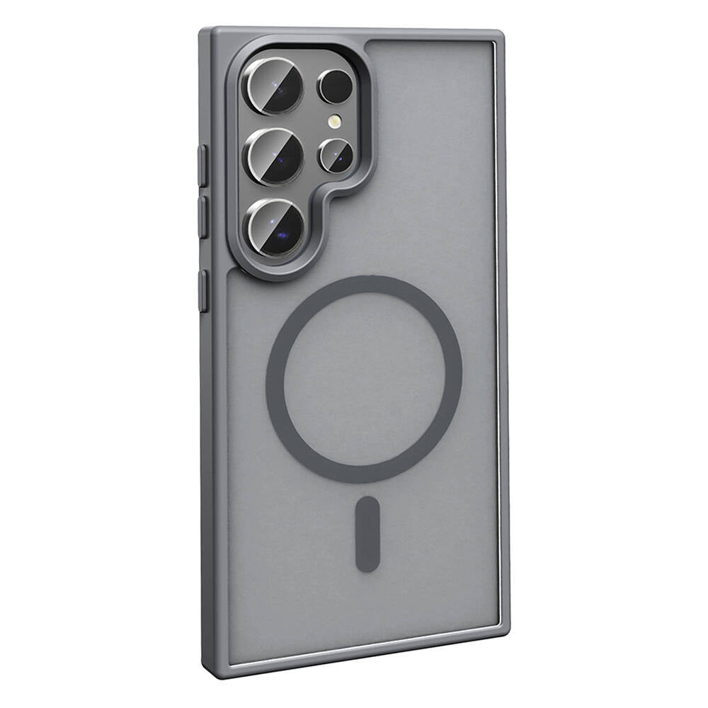 Galaxy S23 Ultra Kılıf M-safe Şarj Özellikli Mat Arka Yüzey Zore Sio Kapak Gri