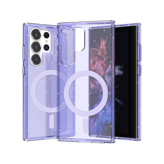 Galaxy S23 Ultra Kılıf M-safe Şarj Özellikli Parlayan Simli Saydam Renkli Zore Allstar Kapak Şeffaf