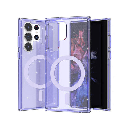 Galaxy S23 Ultra Kılıf M-safe Şarj Özellikli Parlayan Simli Saydam Renkli Zore Allstar Kapak Pembe