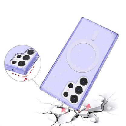 Galaxy S23 Ultra Kılıf M-safe Şarj Özellikli Parlayan Simli Saydam Renkli Zore Allstar Kapak Pembe