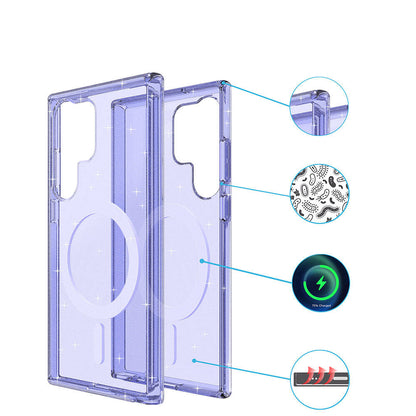Galaxy S23 Ultra Kılıf M-safe Şarj Özellikli Parlayan Simli Saydam Renkli Zore Allstar Kapak Mor