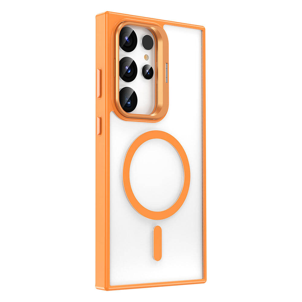 Galaxy S23 Ultra Kılıf M-safe Şarj Özellikli Standlı Zore M-safe Klon Kapak Turuncu