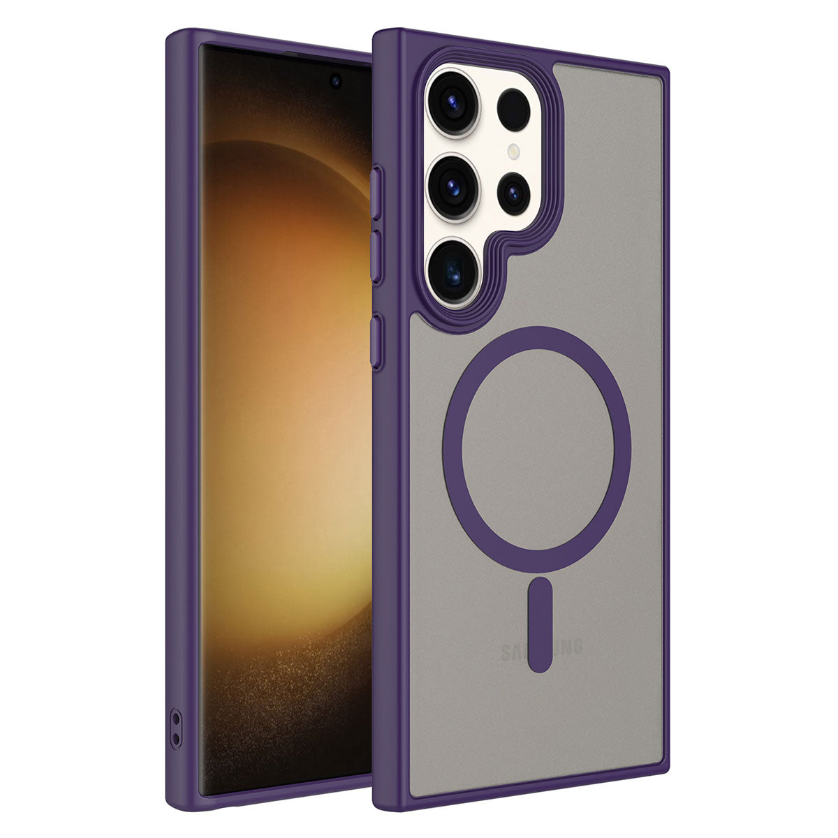 Galaxy S23 Ultra Kılıf Mat Arka Yüzey Wireless Şarj Özellikli Zore Flet M-safe Kapak Mavi