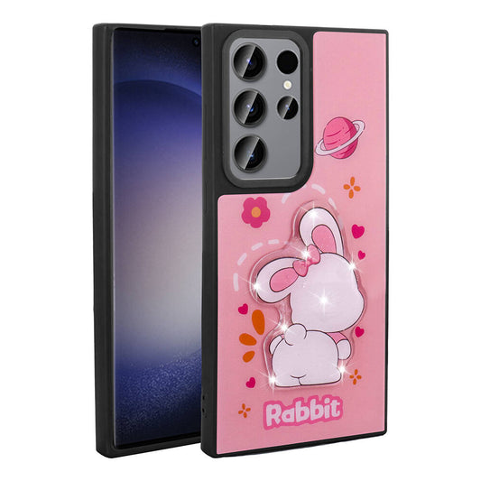 Galaxy S23 Ultra Kılıf Parlayan Kabartmalı İkonik Figürlü Zore Amas Silikon Kapak Pembe