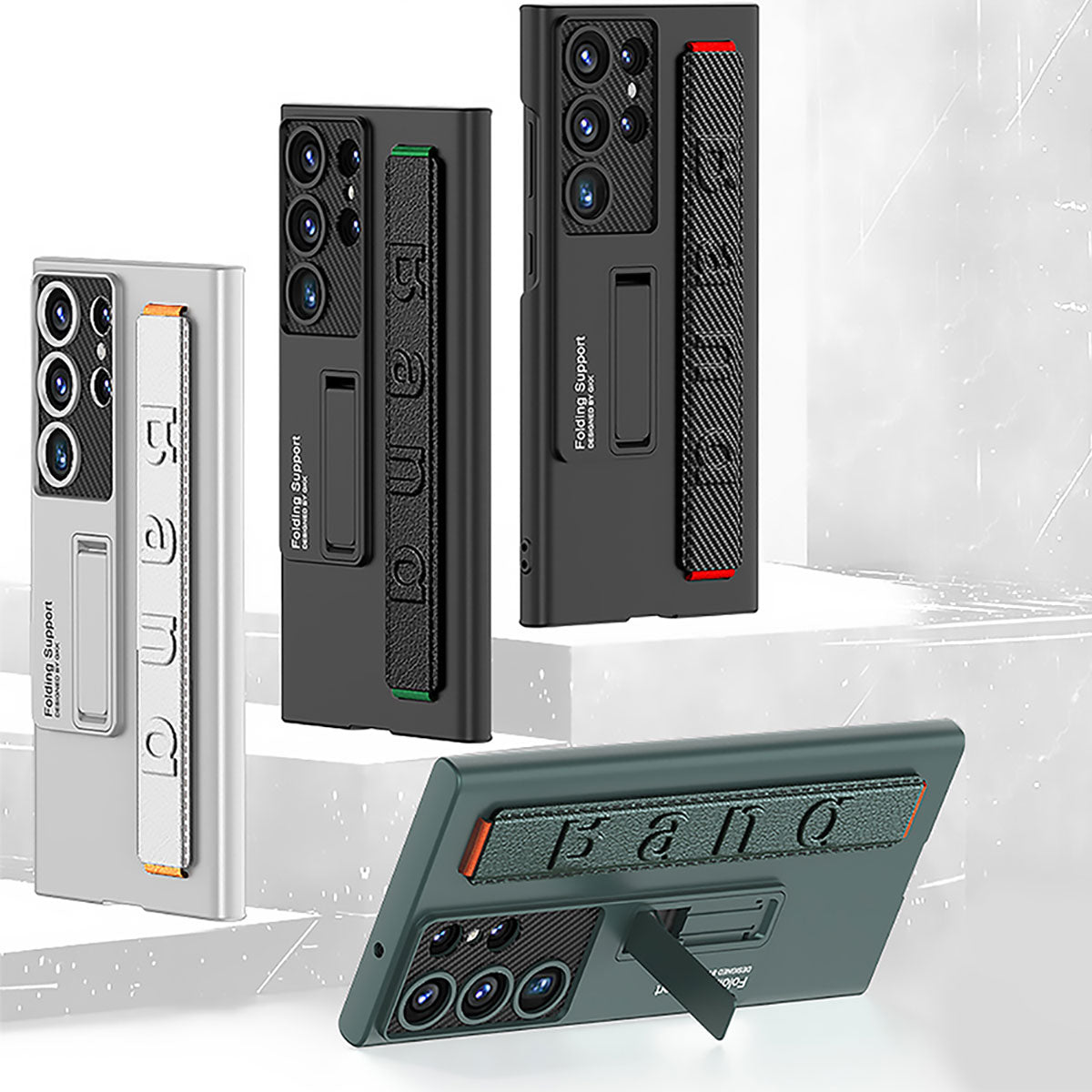 Galaxy S23 Ultra Kılıf Standlı El Tutacaklı Zore Band Kapak Gümüş