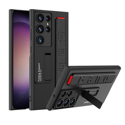 Galaxy S23 Ultra Kılıf Standlı El Tutacaklı Zore Band Kapak Siyah Karbon
