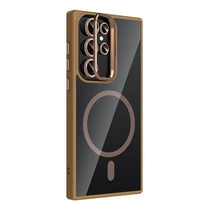 Galaxy S23 Ultra Kılıf Standlı ve Kamera Lens Hediyeli M-Safe Şarj Özellikli Zore Etro Kapak Lacivert