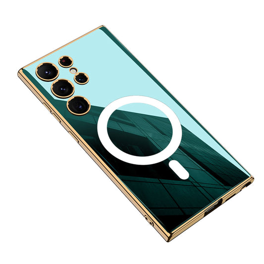 Galaxy S23 Ultra Kılıf Wireless Şarj Özellikli Kenarları Elektroplating Kaplama Aynalı Zore Kent Kapak Siyah