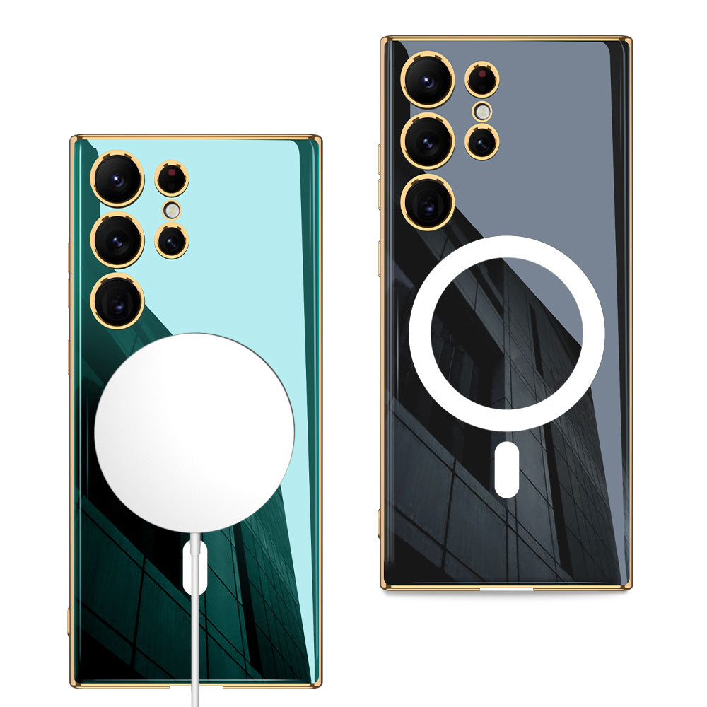 Galaxy S23 Ultra Kılıf Wireless Şarj Özellikli Kenarları Elektroplating Kaplama Aynalı Zore Kent Kapak Siyah