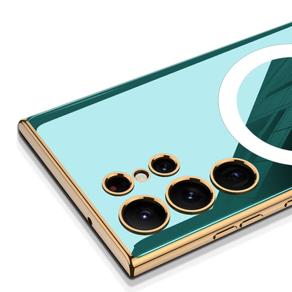 Galaxy S23 Ultra Kılıf Wireless Şarj Özellikli Kenarları Elektroplating Kaplama Aynalı Zore Kent Kapak Koyu Kırmızı