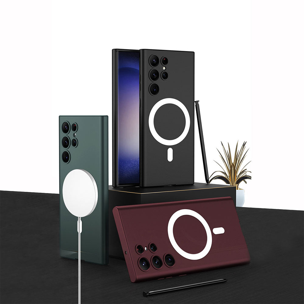 Galaxy S23 Ultra Kılıf Wireless Şarj Özellikli Zore Kıpta M-safe Silikon Kapak Gümüş