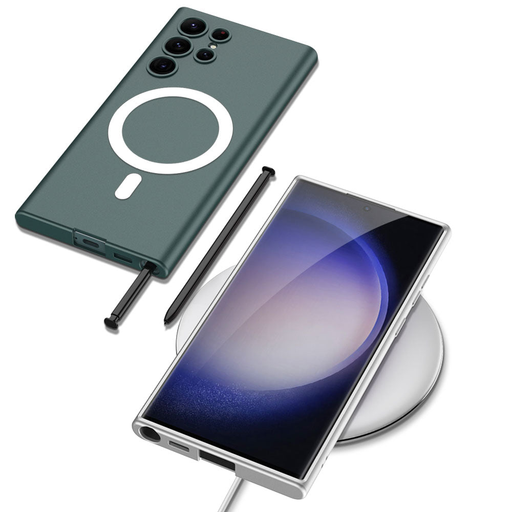 Galaxy S23 Ultra Kılıf Wireless Şarj Özellikli Zore Kıpta M-safe Silikon Kapak Yeşil