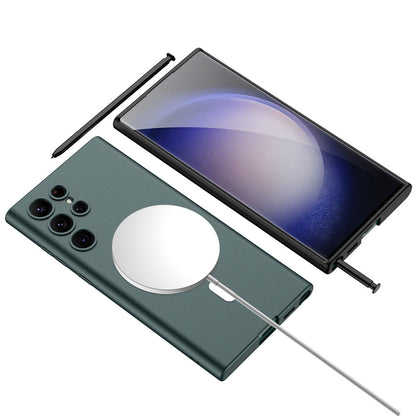 Galaxy S23 Ultra Kılıf Wireless Şarj Özellikli Zore Kıpta M-safe Silikon Kapak Yeşil
