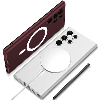 Galaxy S23 Ultra Kılıf Wireless Şarj Özellikli Zore Kıpta M-safe Silikon Kapak Koyu Kırmızı