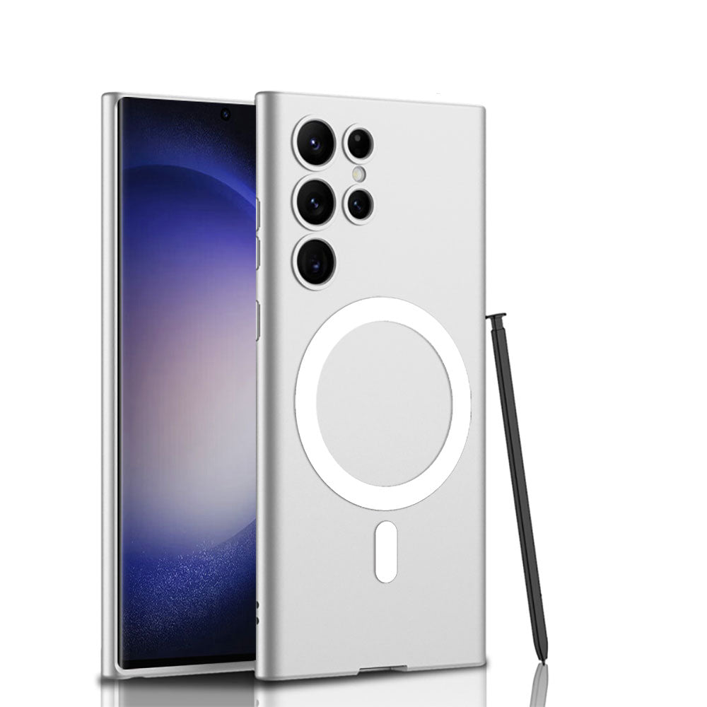 Galaxy S23 Ultra Kılıf Wireless Şarj Özellikli Zore Kıpta M-safe Silikon Kapak Gümüş