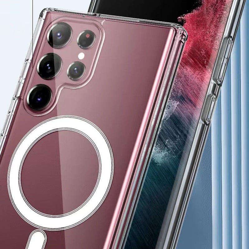 Galaxy S23 Ultra Kılıf Zore M-safe Şarj Özellikli Şeffaf Sert PC Zore Embos Kapak Renksiz