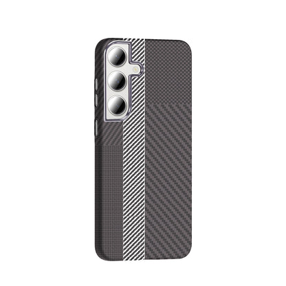 Galaxy S24 FE Kılıf M-safe Şarj Özellikli Karbon Fiber Görünümlü Zore Gros Kapak Gold-Siyah