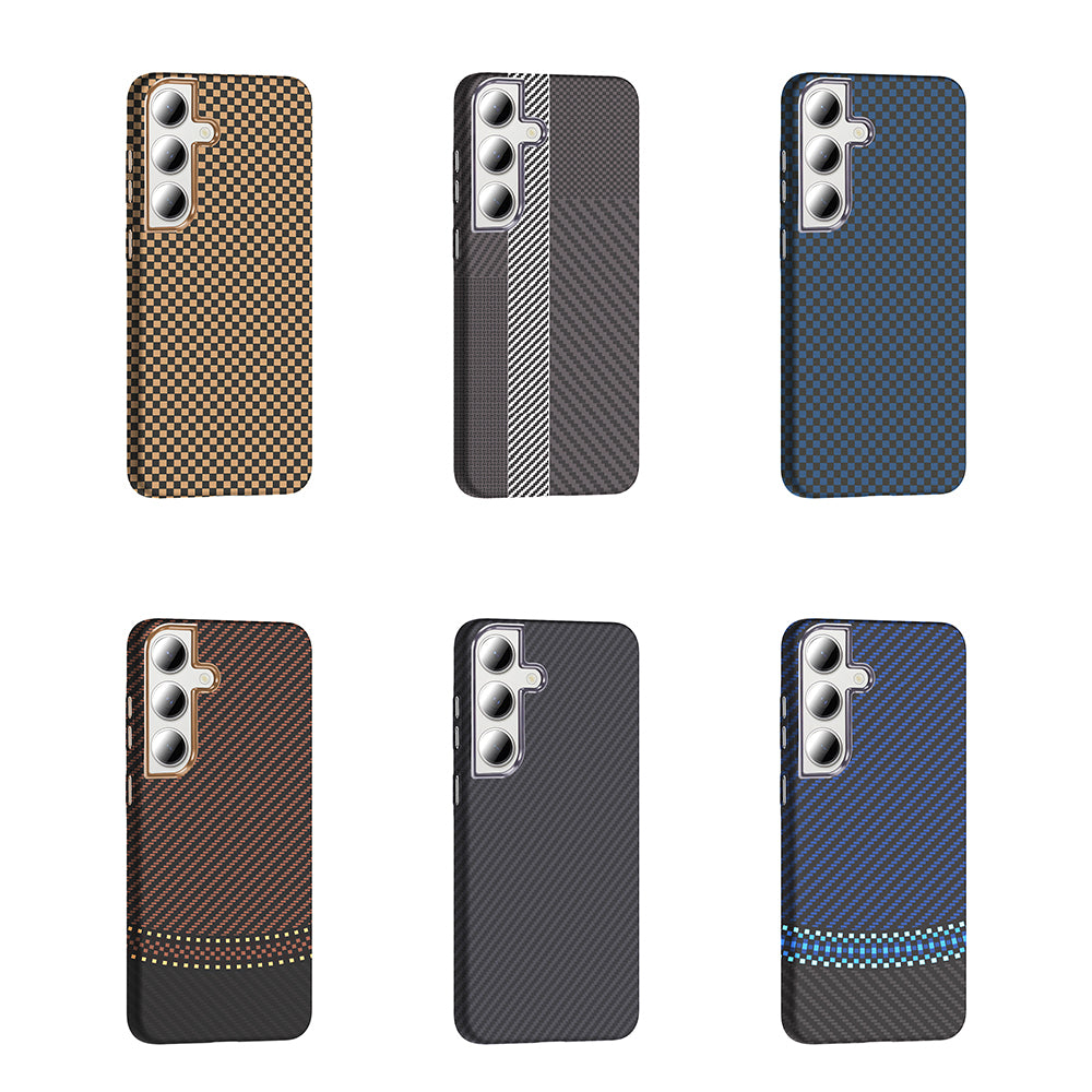 Galaxy S24 FE Kılıf M-safe Şarj Özellikli Karbon Fiber Görünümlü Zore Gros Kapak Gold-Siyah