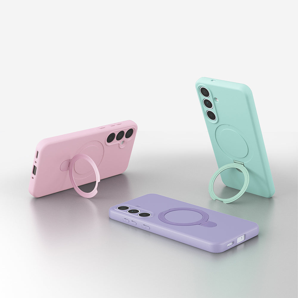 Galaxy S24 FE Kılıf M-safe Şarj Özellikli Standlı Zore Samara Kapak Titanyum-Gri