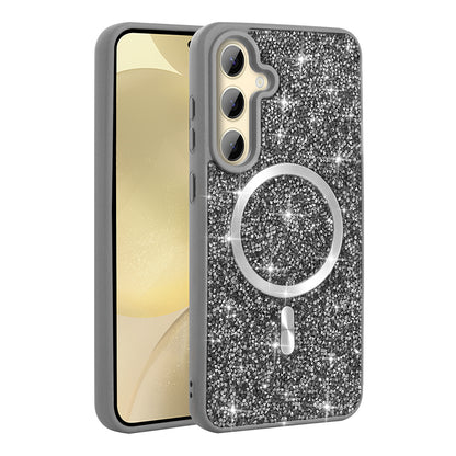 Galaxy S24 FE Kılıf Pırlanta Tasarımlı M-safe Şarj Özellikli Zore Mozaik Silikon Kapak Siyah