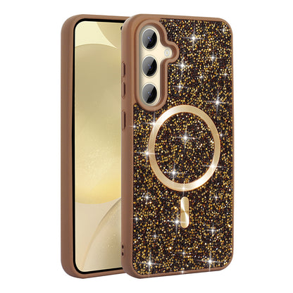 Galaxy S24 FE Kılıf Pırlanta Tasarımlı M-safe Şarj Özellikli Zore Mozaik Silikon Kapak Siyah