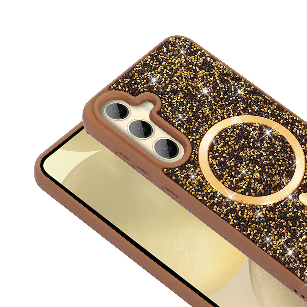 Galaxy S24 FE Kılıf Pırlanta Tasarımlı M-safe Şarj Özellikli Zore Mozaik Silikon Kapak Siyah